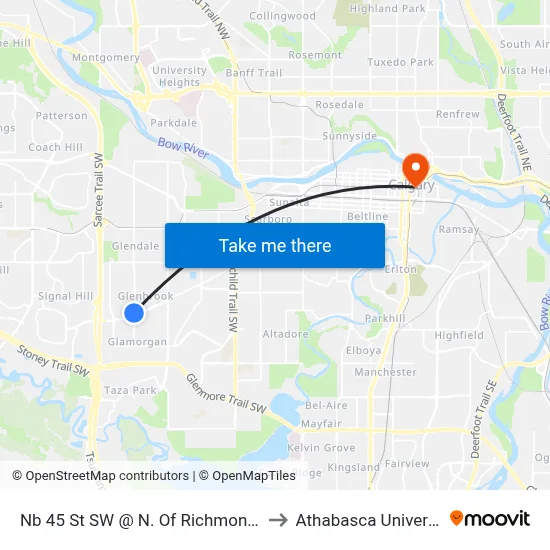 Nb 45 St SW @ N. Of Richmond Rd to Athabasca University map