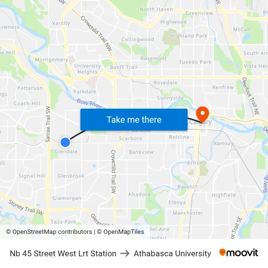 Nb 45 Street West Lrt Station to Athabasca University map