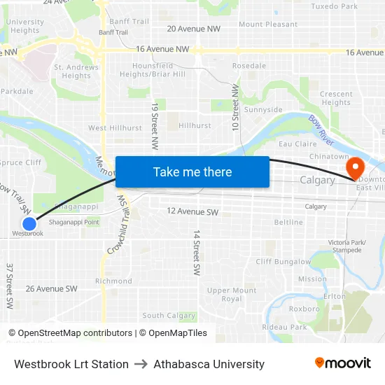 Westbrook Lrt Station to Athabasca University map