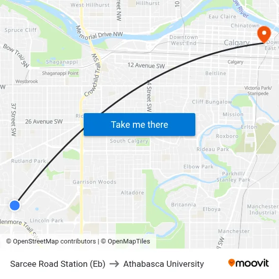 Sarcee Road Station (Eb) to Athabasca University map