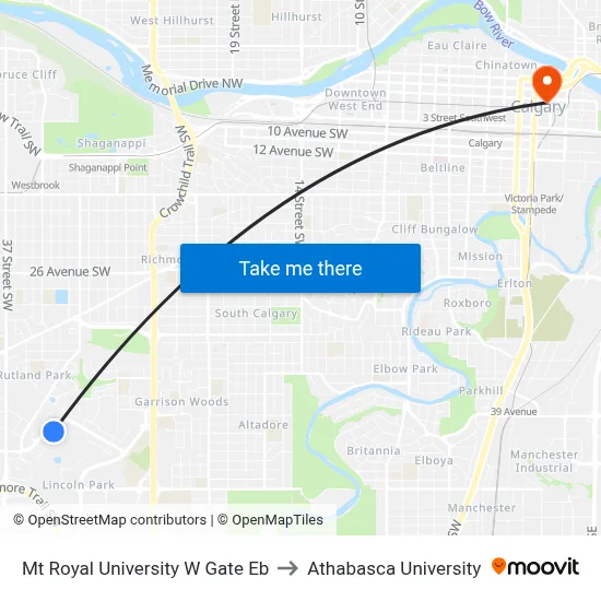 Mt Royal University W Gate Eb to Athabasca University map