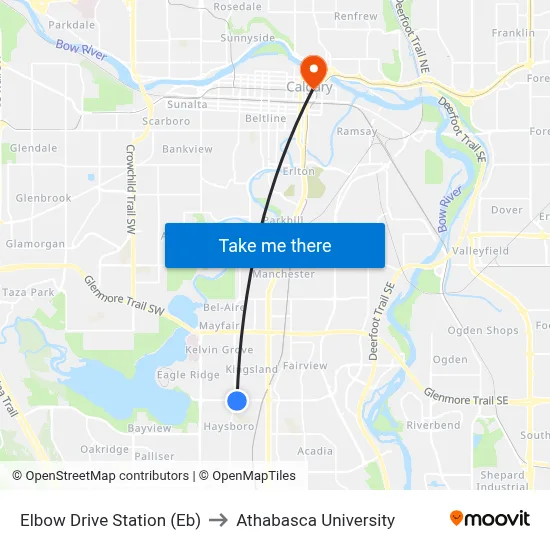 Elbow Drive Station (Eb) to Athabasca University map