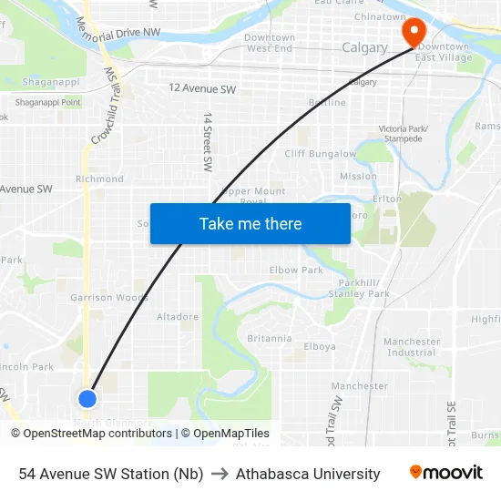 54 Avenue SW Station (Nb) to Athabasca University map