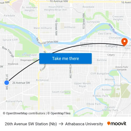 26th Avenue SW Station (Nb) to Athabasca University map
