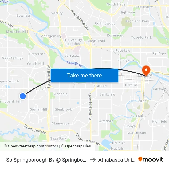 Sb Springborough Bv @ Springborough Gr SW to Athabasca University map