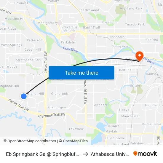 Eb Springbank Ga @ Springbluff Bv SW to Athabasca University map