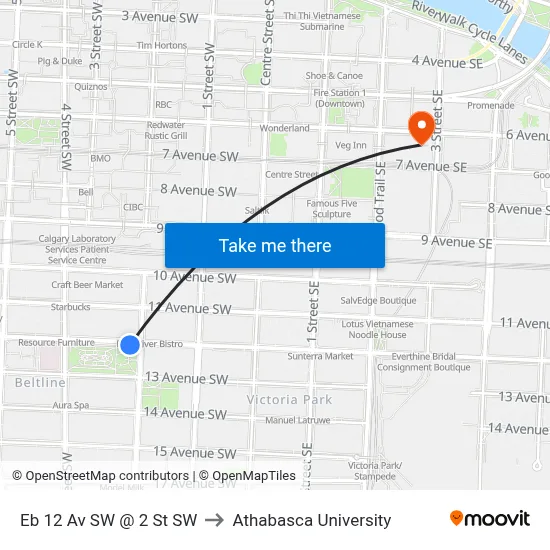 Eb 12 Av SW @ 2 St SW to Athabasca University map