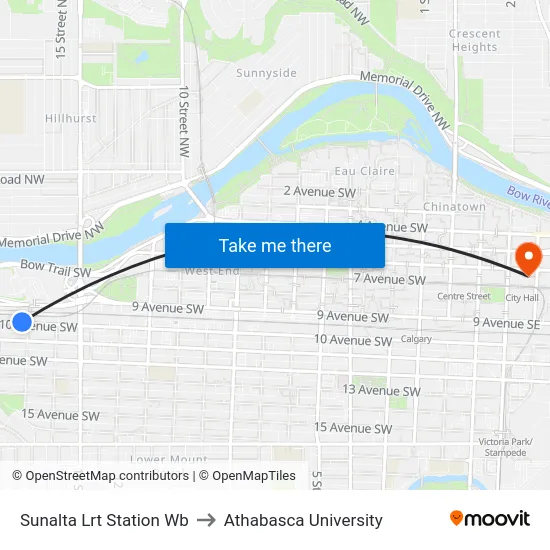 Sunalta Lrt Station Wb to Athabasca University map