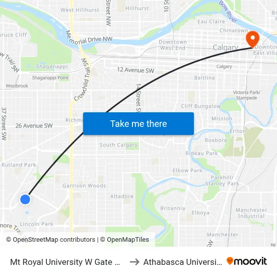 Mt Royal University W Gate Wb to Athabasca University map