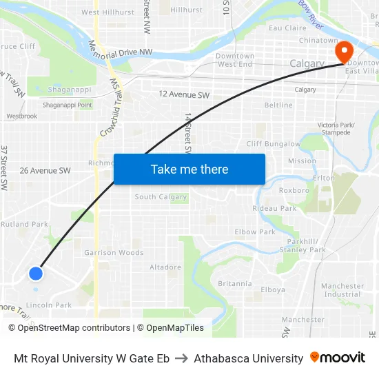 Mt Royal University W Gate Eb to Athabasca University map