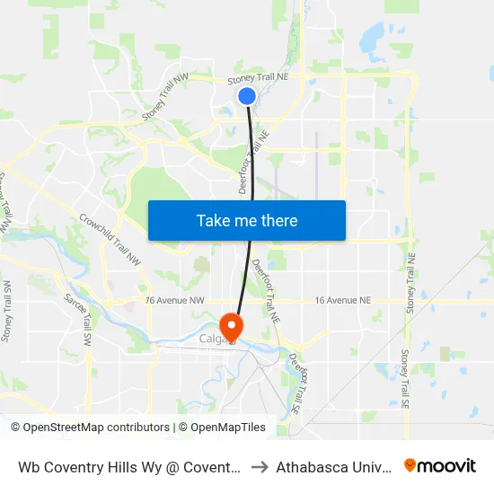 Wb Coventry Hills Wy @ Coventry Dr NE to Athabasca University map