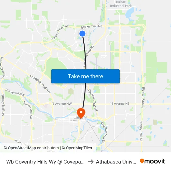 Wb Coventry Hills Wy @ Covepark Dr NE to Athabasca University map