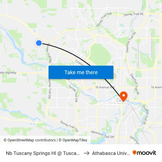 Nb Tuscany Springs Hl @ Tuscany Wy NW to Athabasca University map