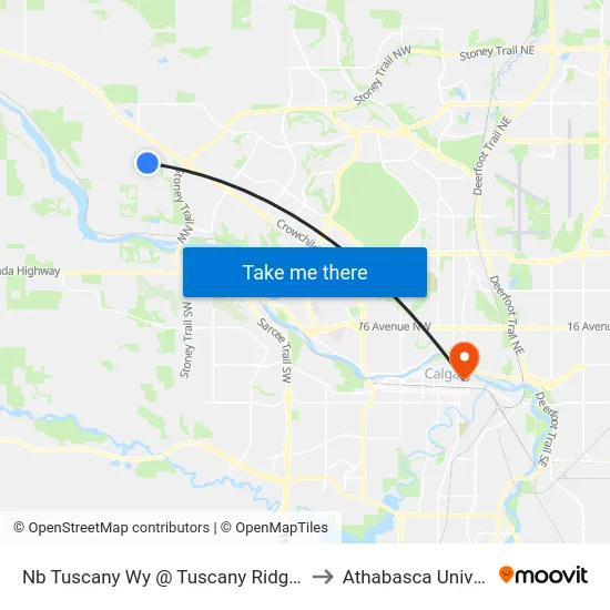 Nb Tuscany Wy @ Tuscany Ridge Ht NW to Athabasca University map