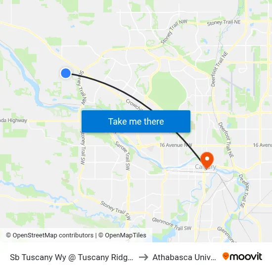 Sb Tuscany Wy @ Tuscany Ridge Ht NW to Athabasca University map