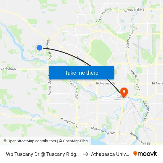 Wb Tuscany Dr @ Tuscany Ridge Cl NW to Athabasca University map