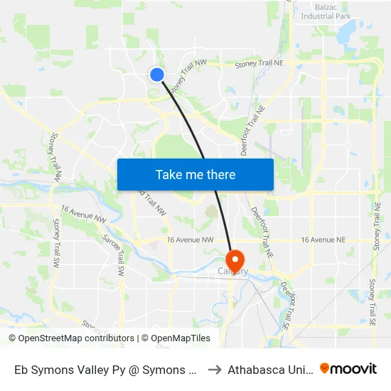 Eb Symons Valley Py @ Symons Valley Rd NW to Athabasca University map