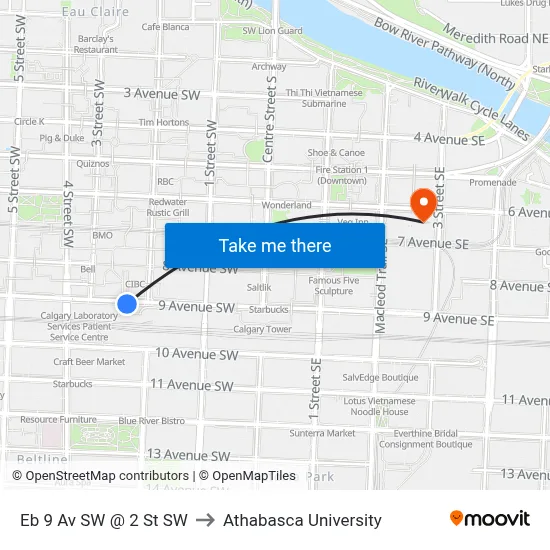 Eb 9 Av SW @ 2 St SW to Athabasca University map