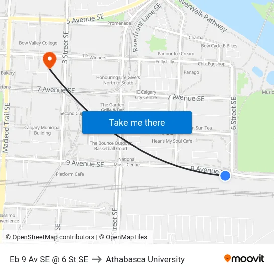 Eb 9 Av SE @ 6 St SE to Athabasca University map