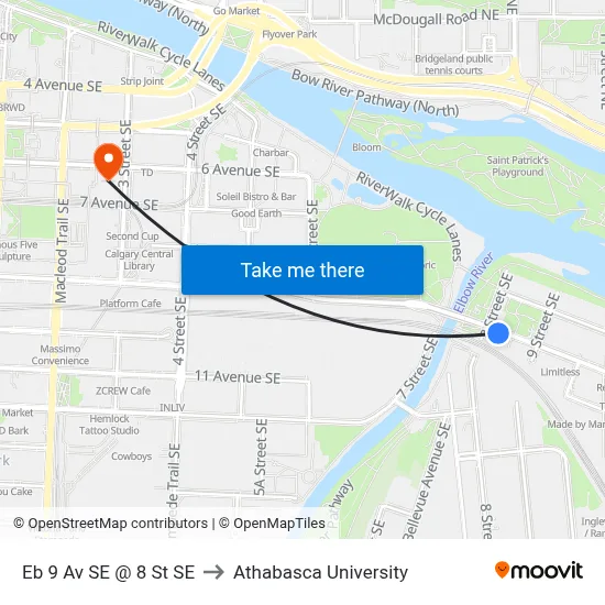 Eb 9 Av SE @ 8 St SE to Athabasca University map
