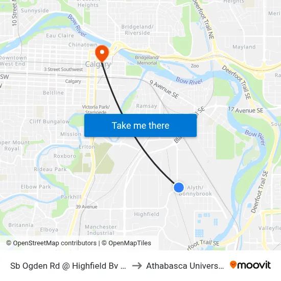 Sb Ogden Rd @ Highfield Bv SE to Athabasca University map