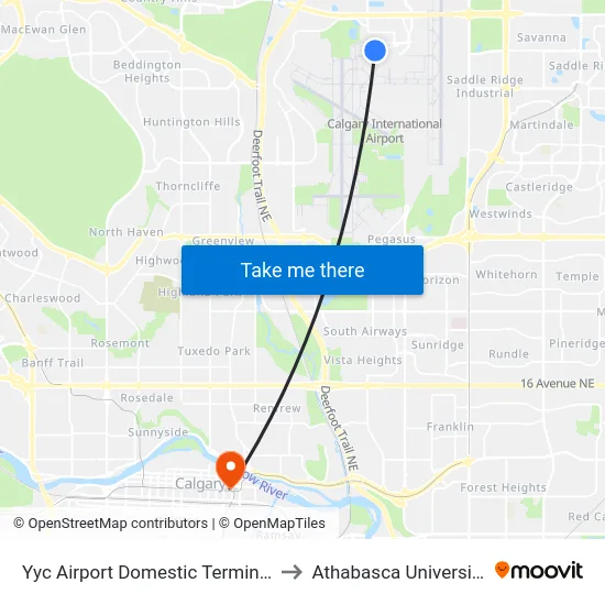 Yyc Airport Domestic Terminal to Athabasca University map
