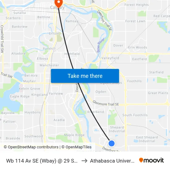 Wb 114 Av SE (Wbay) @ 29 St SE to Athabasca University map