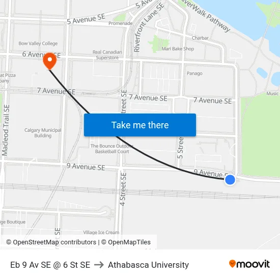 Eb 9 Av SE @ 6 St SE to Athabasca University map