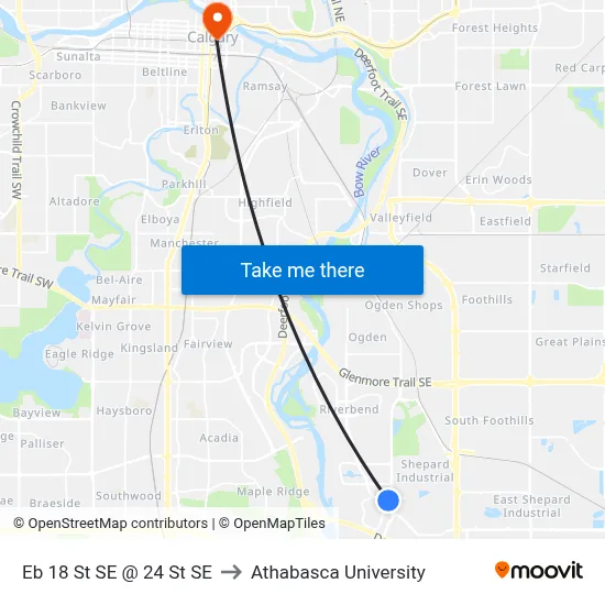 Eb 18 St SE @ 24 St SE to Athabasca University map