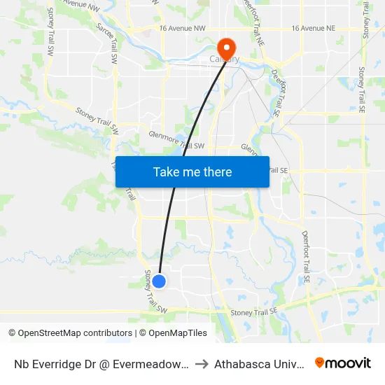 Nb  Everridge Dr @ Evermeadow Ga SW to Athabasca University map