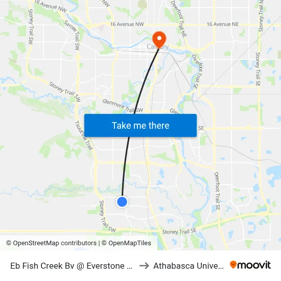 Eb Fish Creek Bv @ Everstone Dr SW to Athabasca University map