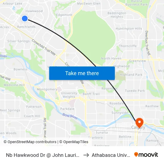 Nb Hawkwood Dr @ John Laurie Bv NW to Athabasca University map