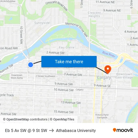 Eb 5 Av SW @ 9 St SW to Athabasca University map