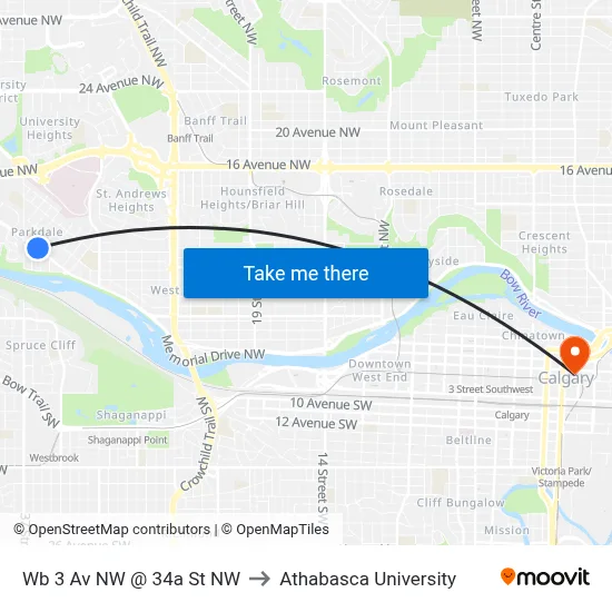 Wb 3 Av NW @ 34a St NW to Athabasca University map