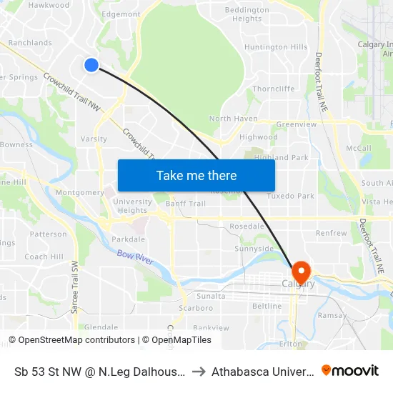 Sb 53 St NW @ N.Leg Dalhousie Dr to Athabasca University map