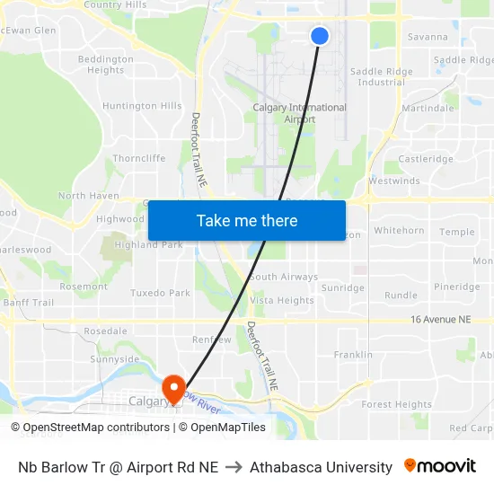 Nb Barlow Tr @ Airport Rd NE to Athabasca University map