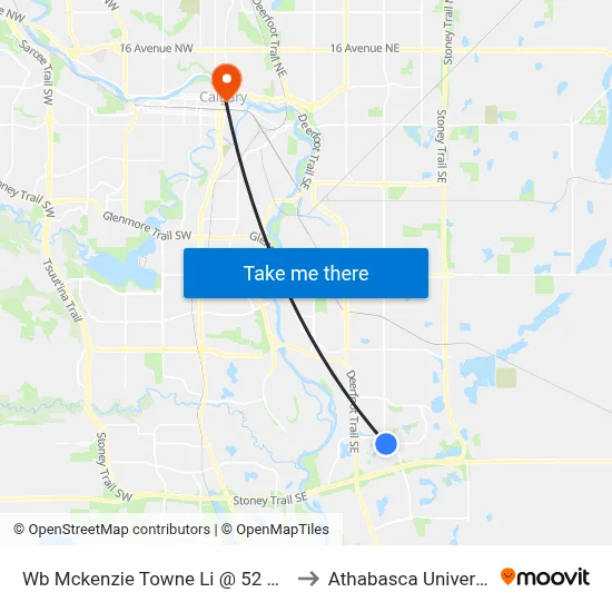 Wb Mckenzie Towne Li @ 52 St SE to Athabasca University map
