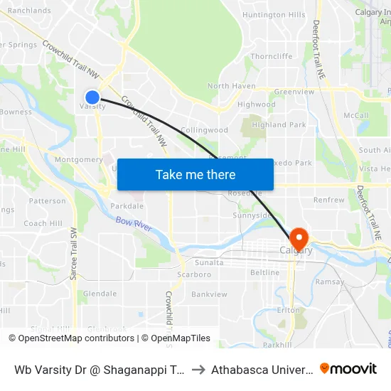 Wb Varsity Dr @ Shaganappi Tr NW to Athabasca University map