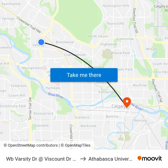 Wb Varsity Dr @ Viscount Dr NW to Athabasca University map