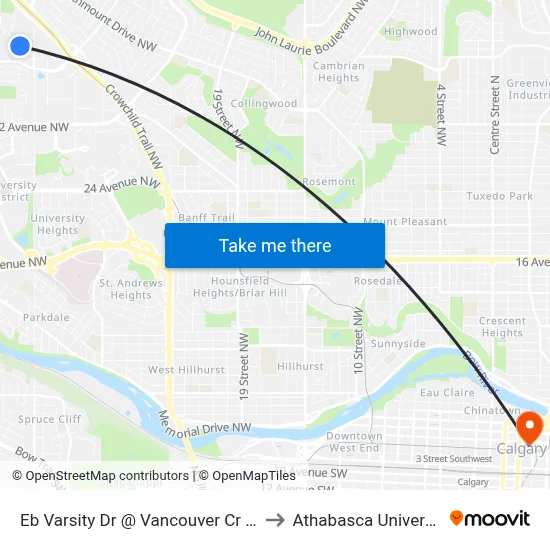 Eb Varsity Dr @ Vancouver Cr NW to Athabasca University map