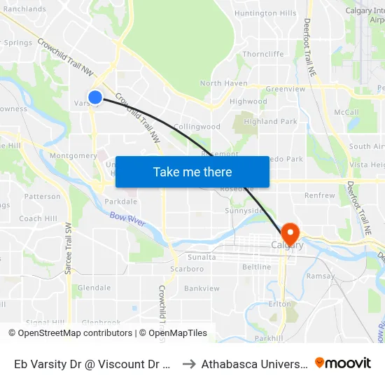Eb Varsity Dr @ Viscount Dr NW to Athabasca University map