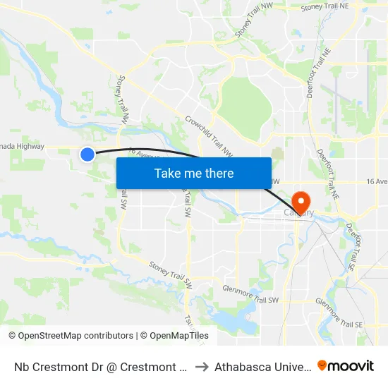 Nb Crestmont  Dr @ Crestmont Wy SW to Athabasca University map