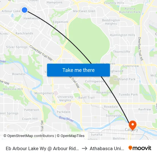 Eb Arbour Lake Wy @ Arbour Ridge Wy NW to Athabasca University map