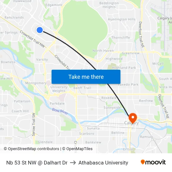 Nb 53 St NW @ Dalhart Dr to Athabasca University map