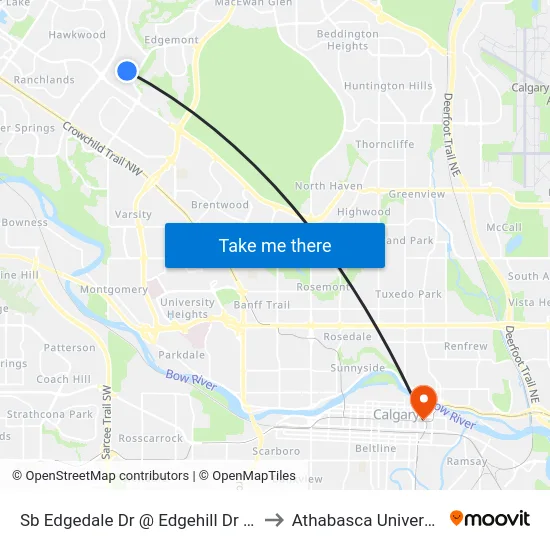 Sb Edgedale Dr @ Edgehill Dr NW to Athabasca University map