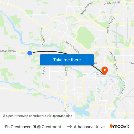 Sb Cresthaven Ri @ Crestmont Bv SW to Athabasca University map