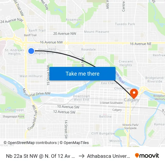 Nb 22a St NW @ N. Of 12 Av NW to Athabasca University map