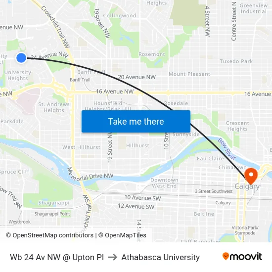 Wb 24 Av NW @ Upton Pl to Athabasca University map