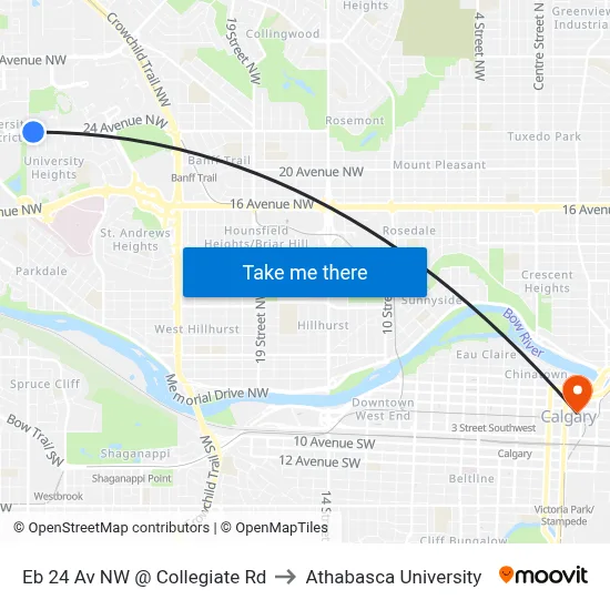 Eb 24 Av NW @ Collegiate Rd to Athabasca University map