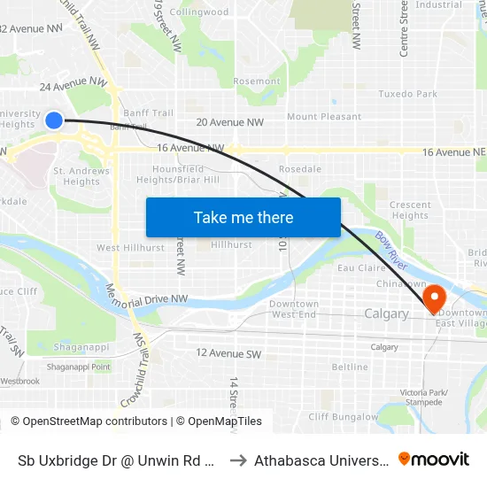 Sb Uxbridge Dr @ Unwin Rd NW to Athabasca University map